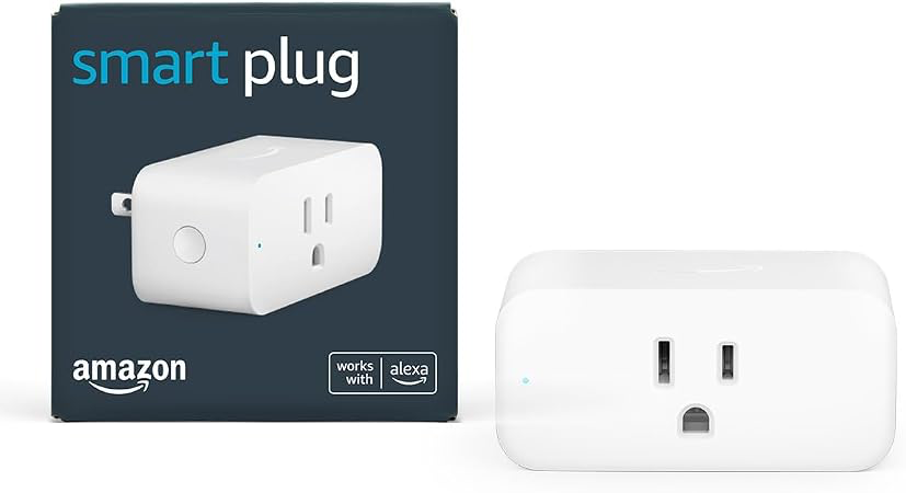 Amazon Smart Plug shown beside its retail box.