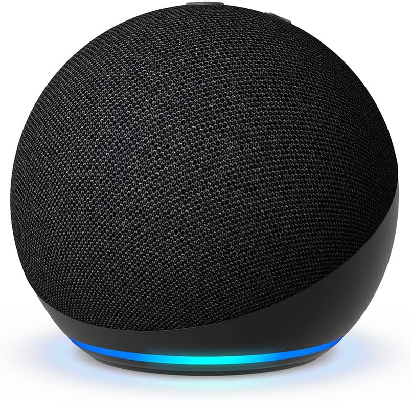 Amazon Echo Dot fifth generation smart speaker in Charcoal.