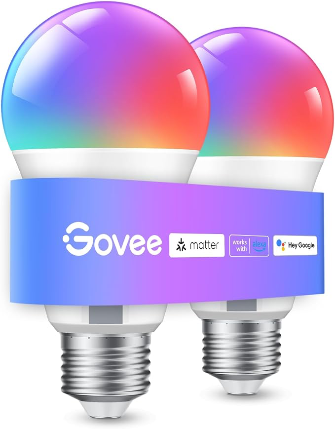 Two Govee H6008 color smart bulbs shown as a coordinated two-pack.