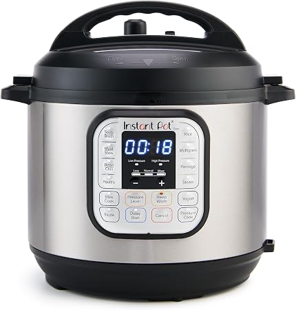 Instant Pot Duo six-quart multi-cooker with its front control panel visible.