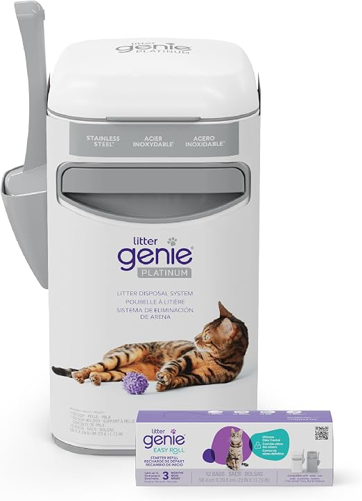 Litter Genie Platinum stainless-steel litter disposal pail with refill bags.