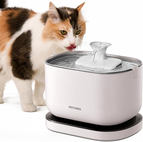 A cat drinking from a PETLIBRO Dockstream cordless pet fountain.